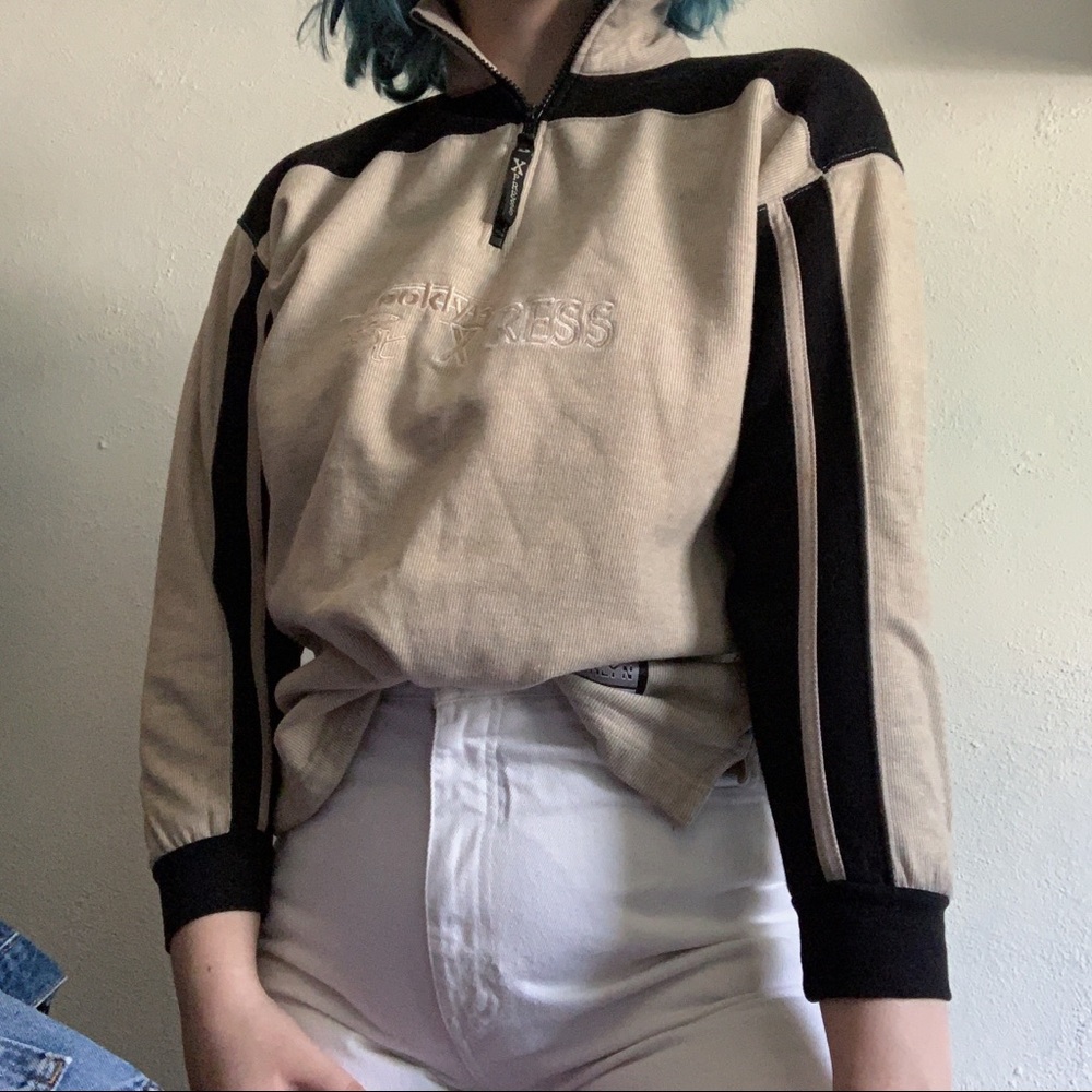 brooklyn XPRESS quarter zip tan black sweater